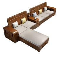 月影梳桐中式实木沙发组合冬夏两用家用储物小户型贵妃客厅布艺