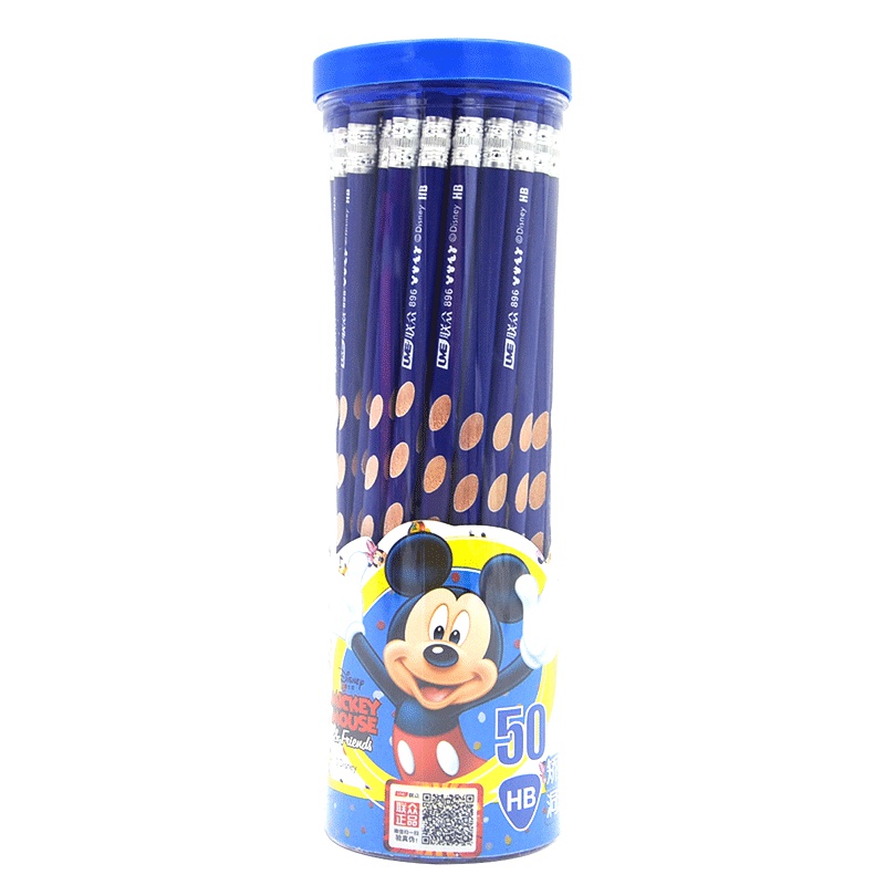 迪士尼儿童铅笔幼儿园HB木质米奇50支装粗三角杆洞洞铅笔矫正握姿小学生初学者一年级洞洞笔铅笔原木文具用品