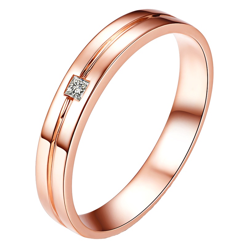 ZOCAI/佐卡伊 一生一石 18K金玫瑰金色情侣对戒优雅公主方钻石戒指女戒男戒 定制