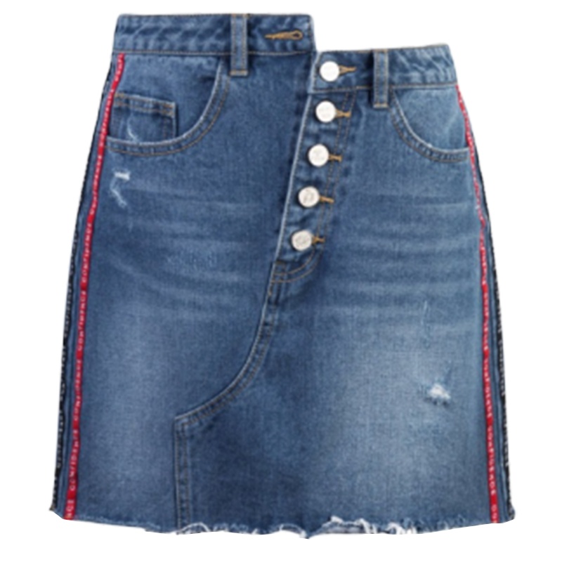【专柜同款】拉夏贝尔A字短裙复古港味夏秋新款休闲时尚单排扣包臀潮少女牛仔半身裙女 牛仔蓝 S