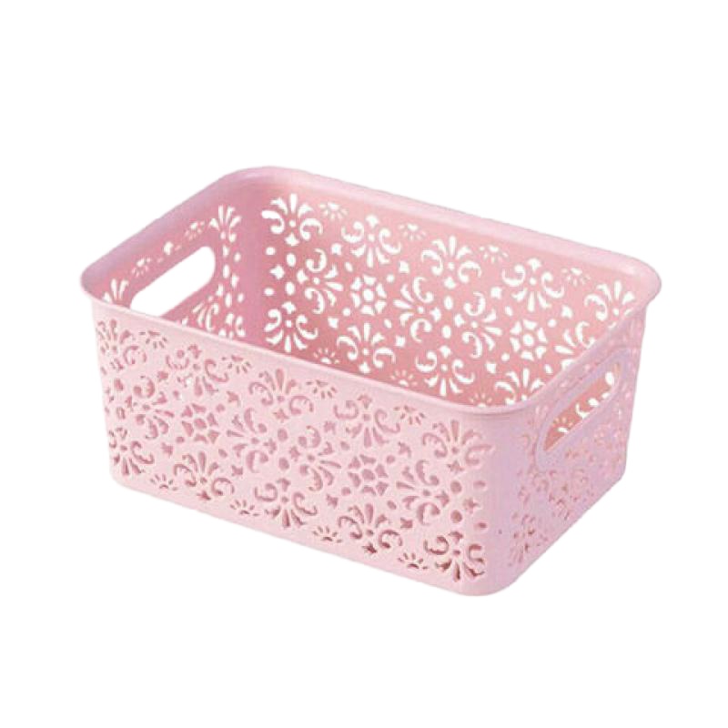 镂空收纳筐化妆品内衣文胸衣物衣柜桌面整理箱储物箱收纳箱收纳盒 北欧蓝 镂空收纳小号(带盖)