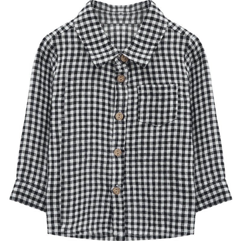 婴姿坊男童春秋新款衬衣小男孩外出长袖格子韩版立领帅气宝宝衬衫