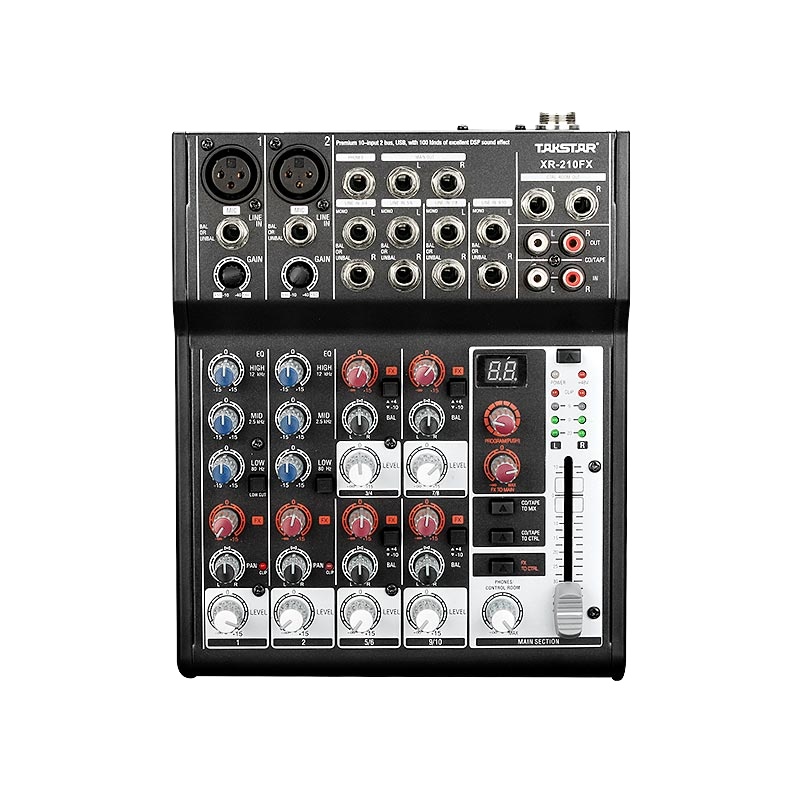 得胜 XR-210FX 十路调音台 内置声卡USB连接 三段均衡百种音效10路模拟输入2路输出 幻象供电50DB话筒增益