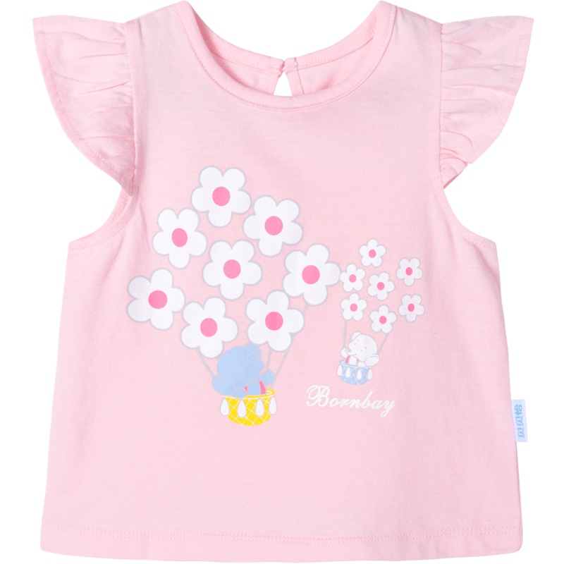 贝贝怡女童小飞袖T恤夏季宝宝纯棉短袖甜美上衣192S2041