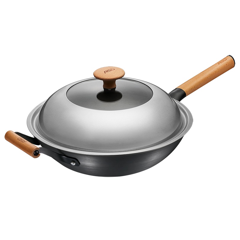 爱仕达(ASD)锈不了新三代精铸炒锅32cm铁锅不易锈爆炒少油烟炒菜锅圆底无涂层旋风聚能底可视半玻煎锅 CF32A2WG