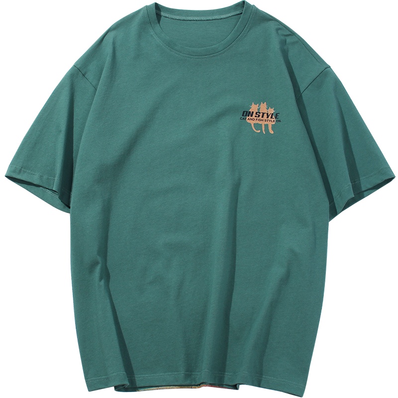 奥朗奴(AOLANGNU)2020夏季新品纯棉短袖情侣T体恤圆领猫咪印花打底衫休闲男装