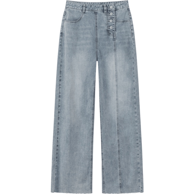 OtherMix水洗白牛仔裤2021年夏季新款韩版高腰薄款女式阔腿裤子潮