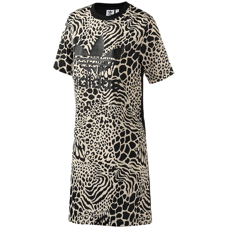 adidas阿迪达斯三叶草女装圆领豹纹运动时尚休闲连衣裙DV0120