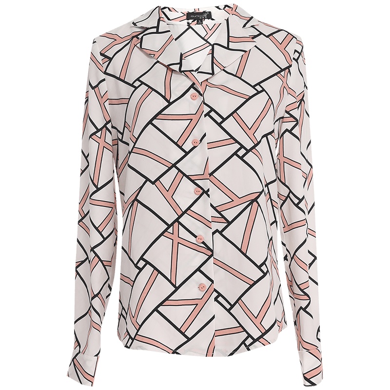 欧昵雪气质翻领显瘦印花长袖衬衫女时尚洋气小衫上衣