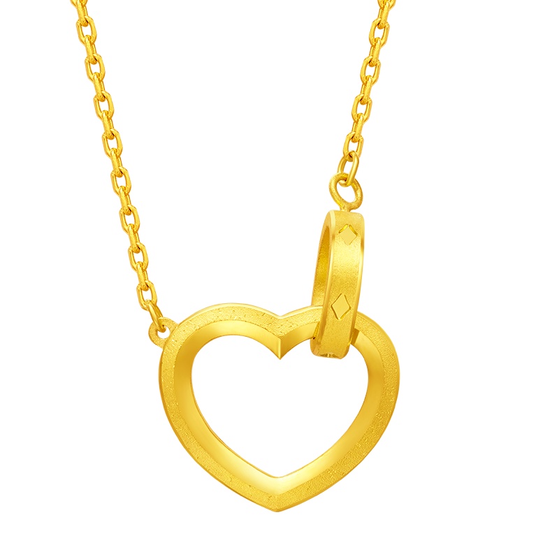 周大福ing系列爱心双环足金黄金项链吊坠计价（工费308元）F206704