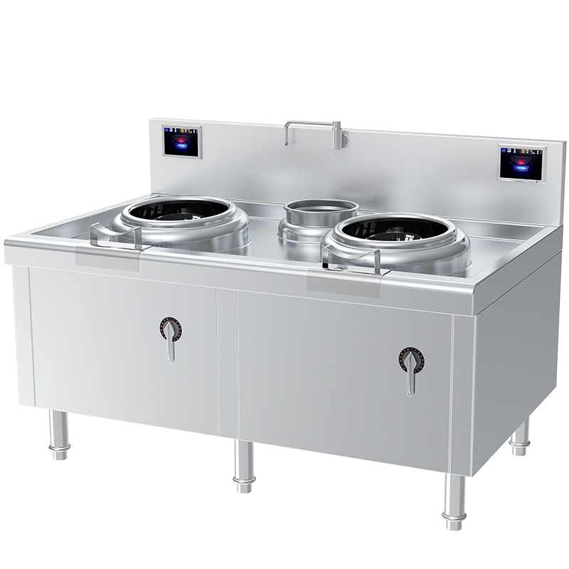 乐创(lecon)商用双头单尾小炒灶 15KW*2大功率食堂炒菜电磁灶 201不锈钢工程款 LC-J-SXC400