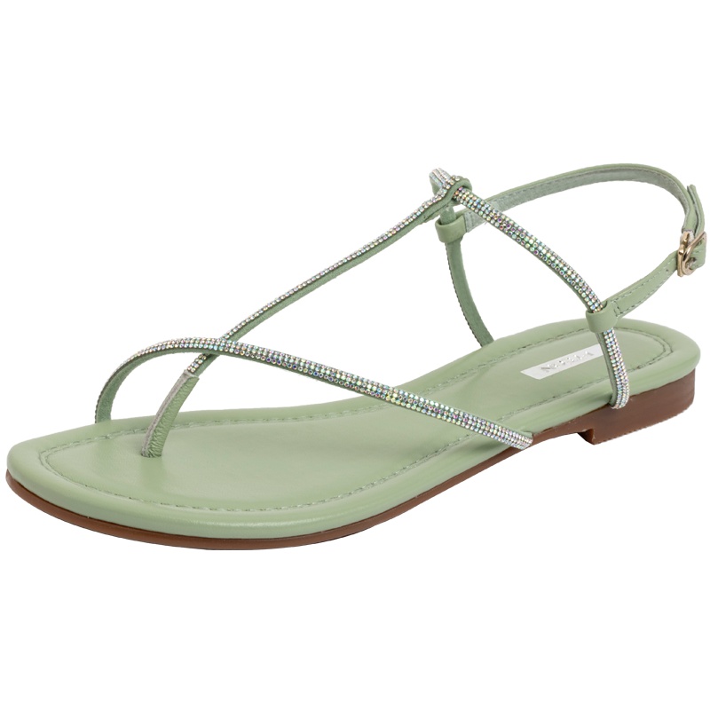 百田森夏季新款人字夹脚凉拖鞋女一字带水钻链平底跟仙女凉鞋