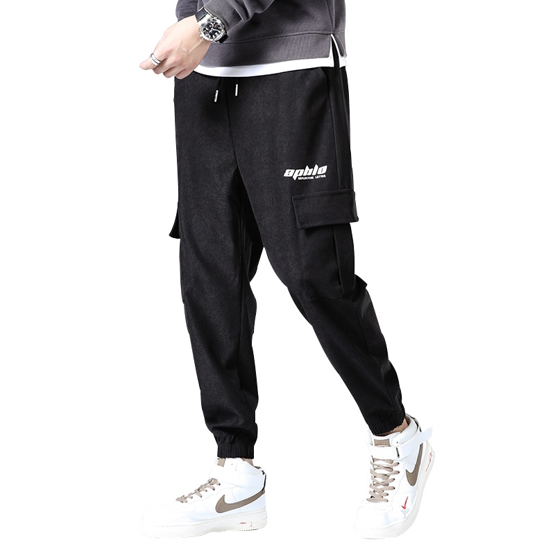 蓝缕金(LANLVJIN)男士休闲裤春秋季2021新品松紧系带裤青少年棉涤阔腿潮学生束脚卫裤韩版运动宽松裤子