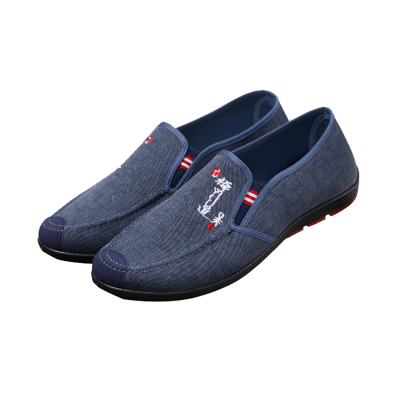 乾裕德N86厂家直销老北京布鞋英伦牛仔帆布鞋一脚蹬懒人鞋春季新款韩版豆豆鞋秋夏季新款中国风透气休闲鞋套筒鞋