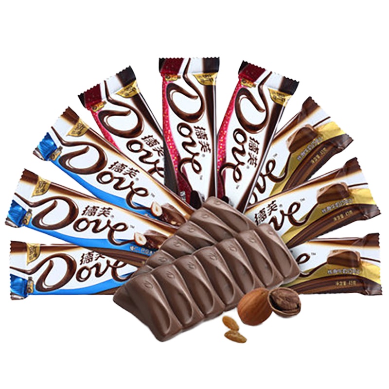 德芙巧克力牛奶纯黑白巧克力块43g条装榛仁排块礼盒散装糖果