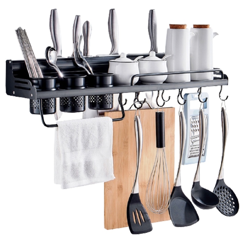 丹乐(DANLE)免打孔厨房置物架多功能太空铝调料味品收纳刀架厨具挂架