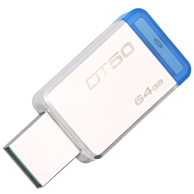 Kingston金士顿64gu盘USB3.1高速64GB金属优盘DT50可个性定制礼品优盘大容量64GB闪存盘 蓝色