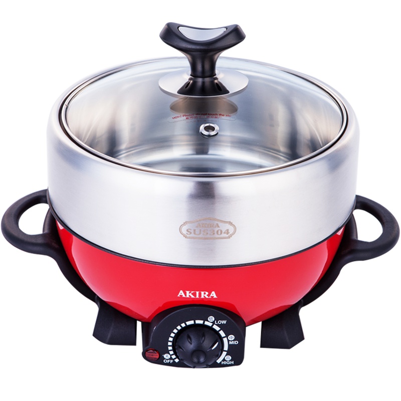 新加坡爱家乐(AKIRA)B55一层蒸笼温度计 分体式电火锅 4升 家用蒸煮一体多功能电热锅电煮锅