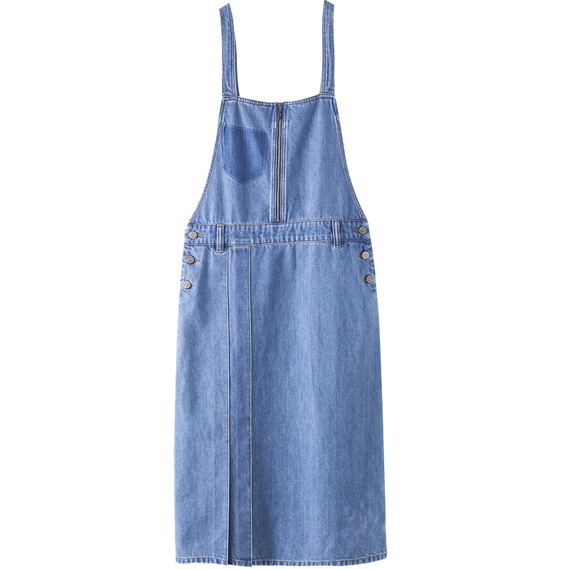 茵曼背带裙女2019夏装新款纯棉个性不规则文艺拼接休闲牛仔裙子