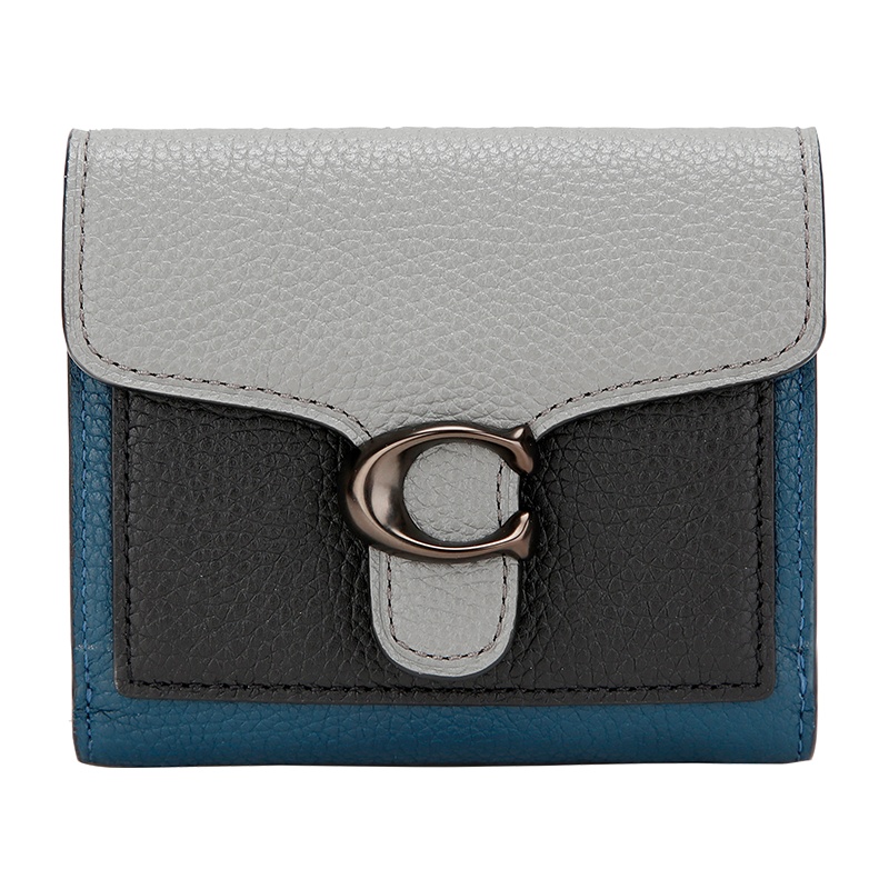 COACH 蔻驰 奢侈品 欧美时尚经典女士蓝黑拼色皮革短款手拿包零钱包 76302 V5MVS