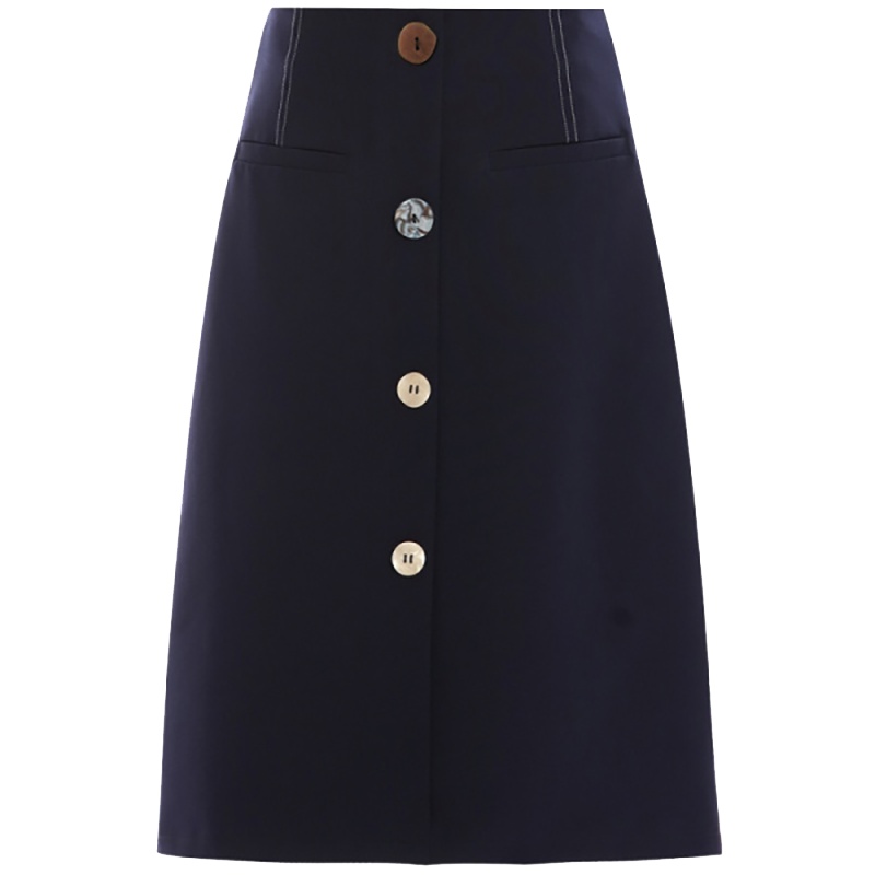 欧昵雪复古高腰显瘦a字包臀裙女ins风单排扣半身裙