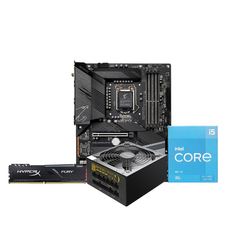 技嘉Z590 AORUS ELITE AX主板+11400F+Fury 3200 8G+鑫谷750W全模爱国版电源