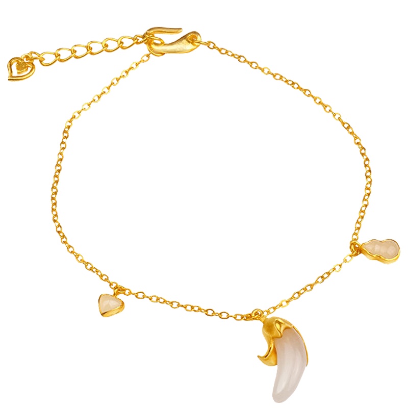 梦克拉 Mkela 3d硬金手链金镶玉手链 白小金系列之幸福香蕉爱福禄 金镶玉 葫芦 卡通形象 手链黄金 足金 女士