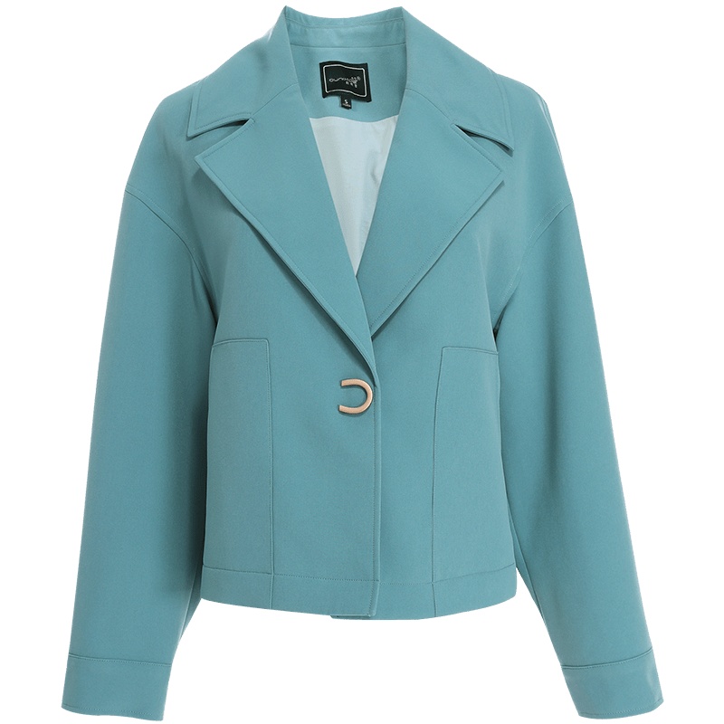 欧昵雪西装领后背收腰不规则口袋显瘦短款外套女上衣