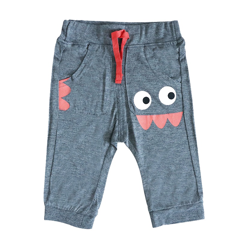 安笛贝乐儿童宝宝中裤薄款运动裤 夏季七分裤莫代尔 男童灰色卡通空调裤儿童七分裤80-120cm