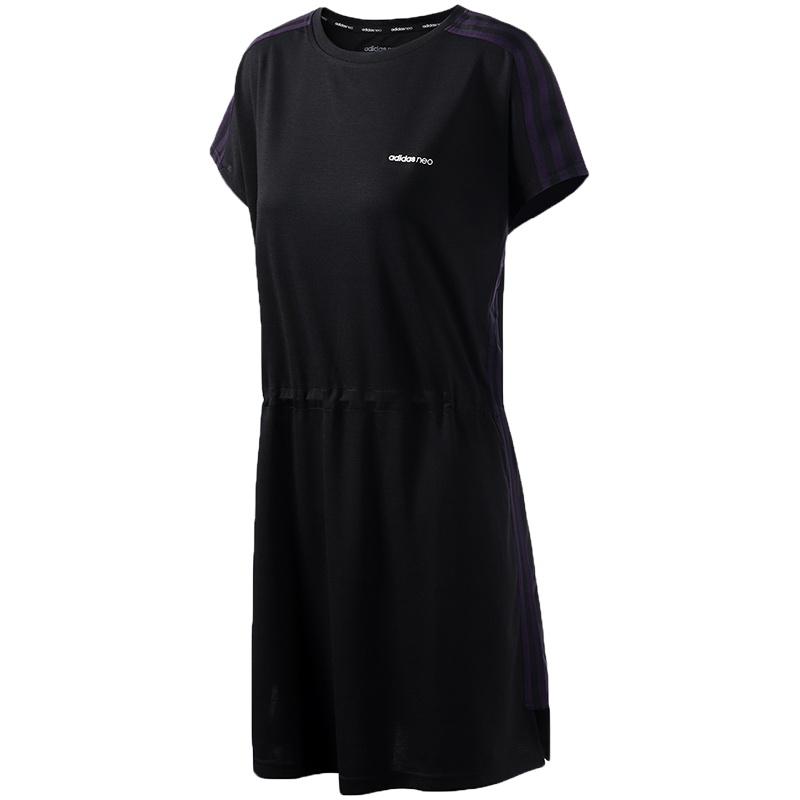 adidas阿迪达斯NEO女装运动休闲黑色圆领短袖连衣裙DW7789