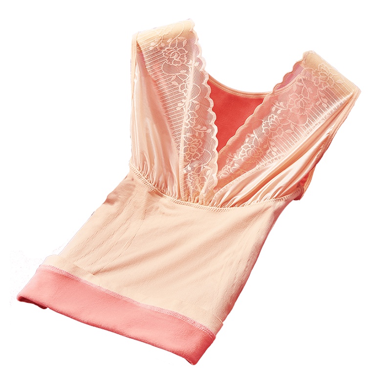 ENK 冬季美体内衣防寒内穿蕾丝托胸打底上衣加厚加绒保暖打底背心女