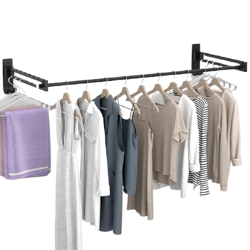 阳台无墙上隐形折叠晾衣架如华福禄壁挂墙壁式卫生间挂衣服帮手公寓免打孔_大折叠衣架2个装0.9到1.5米伸缩管