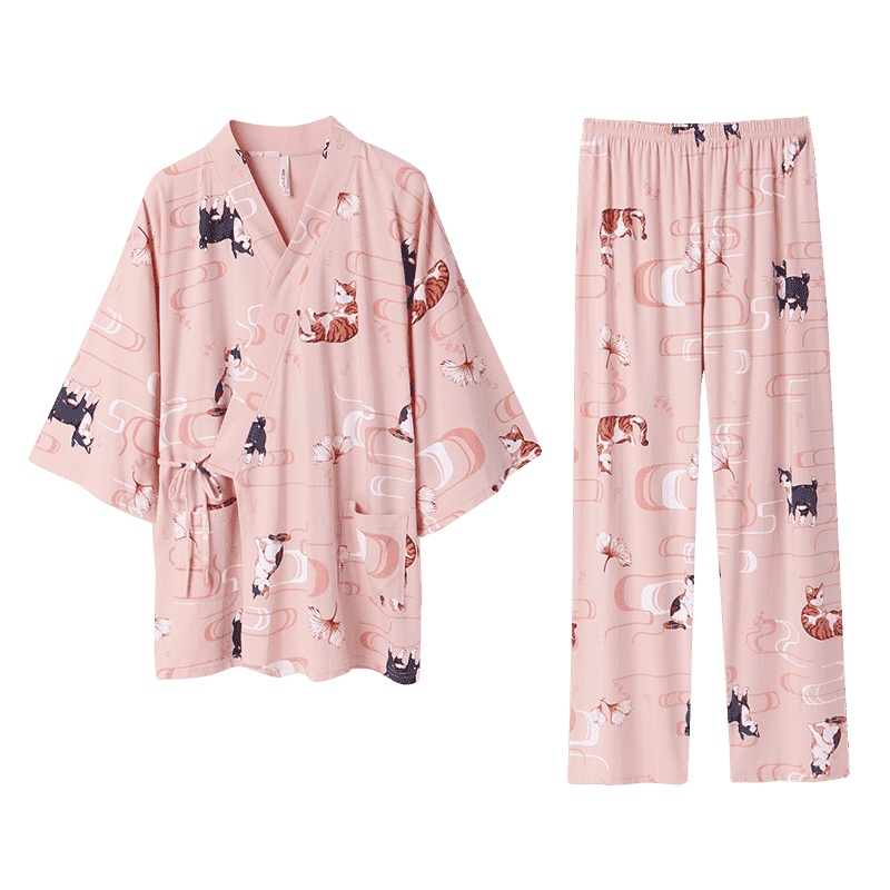 针织优质韩尔棉印花七分袖男女套装