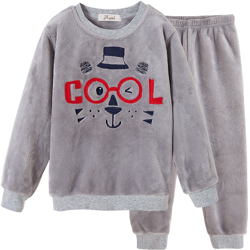 儿童珊瑚绒睡衣秋冬季新款卡通儿童加厚男童法兰绒睡衣家居服外套