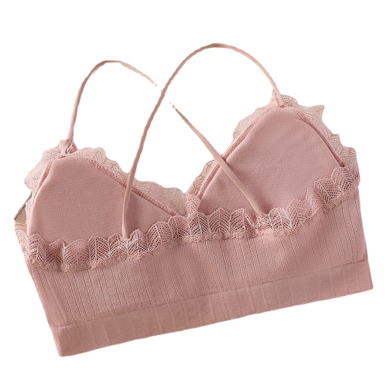 俞兆林夏季女士无钢圈文胸蕾丝交叉美背带胸垫小胸平胸学生少女内衣