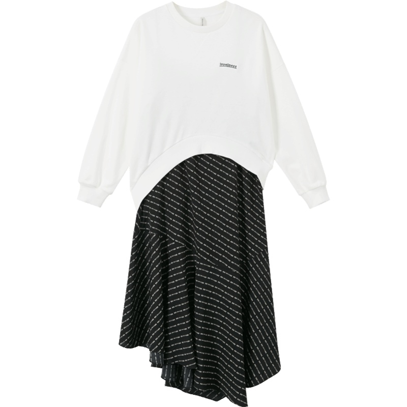 美特斯邦威撞色连衣裙女春装款女套装气质长款宽松仙女装裙子