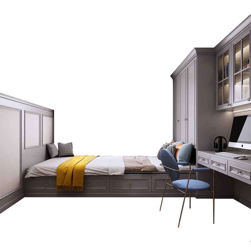 玛格简约欧式实木卧室书房榻榻米床定制 衣柜书柜组合定做 预付金