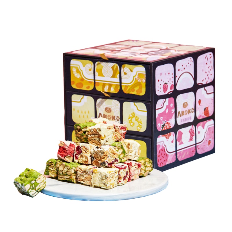 AKOKO网红曲奇盒装甜心大魔方雪花酥牛轧糖 六拼(原味、草莓蔓越莓、菠萝蜜芒果、蓝莓蔓越莓等)SZ