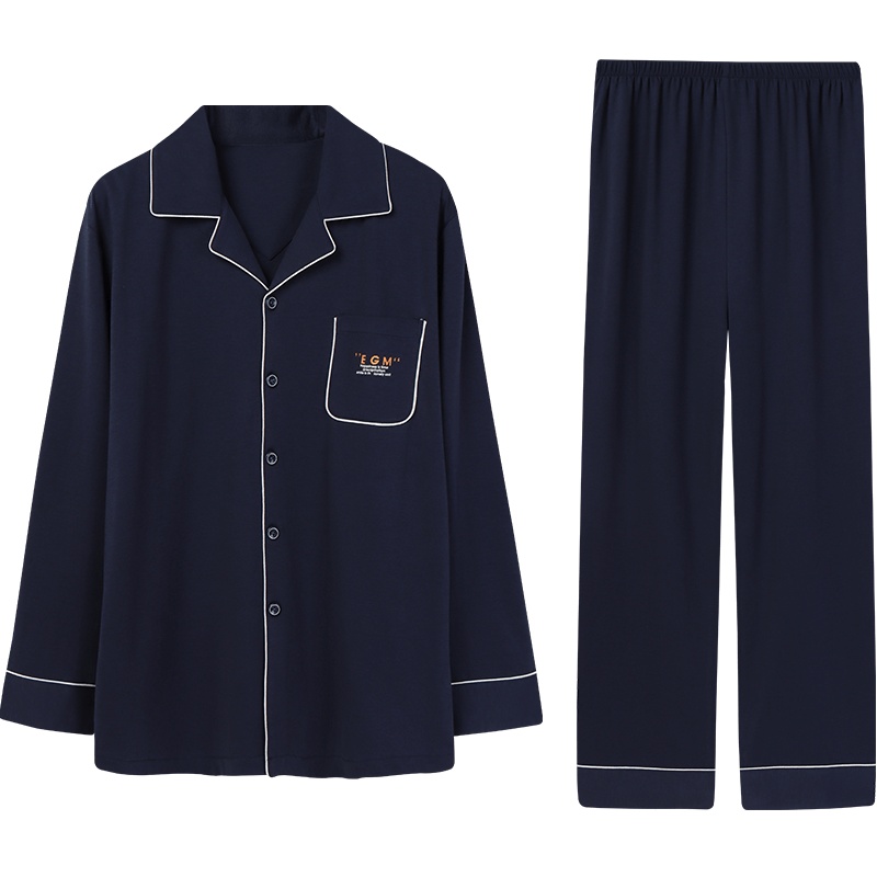 安之伴睡衣男春秋舒适宽松开衫套装简约经典国民领可外穿男士家居服套装