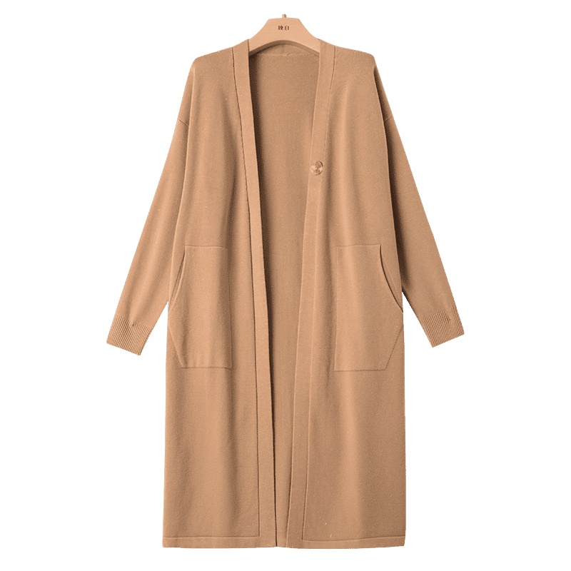 晚白2020冬季新品时尚简约纯色休闲宽松百搭长针织衫开衫外套女