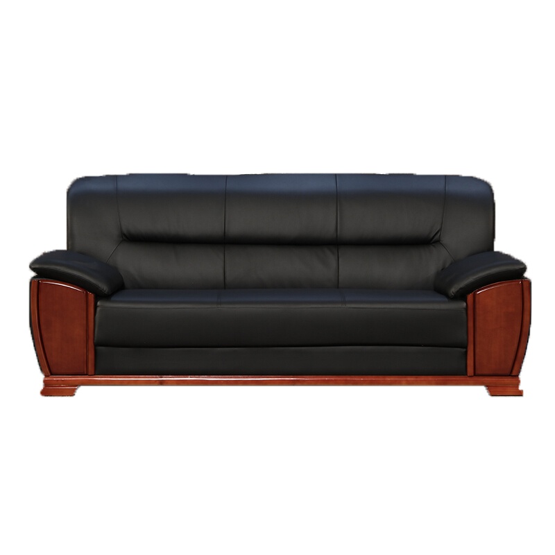 [一鹏]办公沙发会客接待三人位实木扶手沙发商务办公沙发