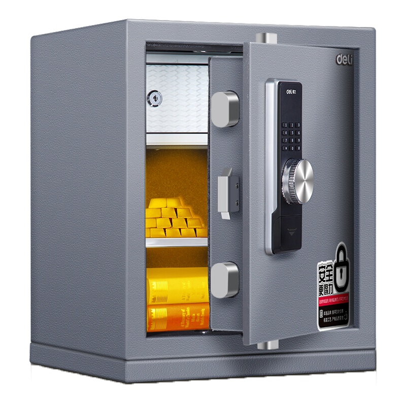 得力(deli)3644A电子密码保管箱 金属灰 高60cm 办公家用防盗小型隐形保管柜 入墙床头柜保险保管箱柜
