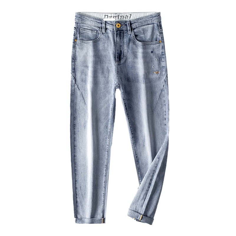 2021春夏新款弹力牛仔裤男修身直筒韩版潮流男士牛仔裤休闲百搭青年浅色男裤子