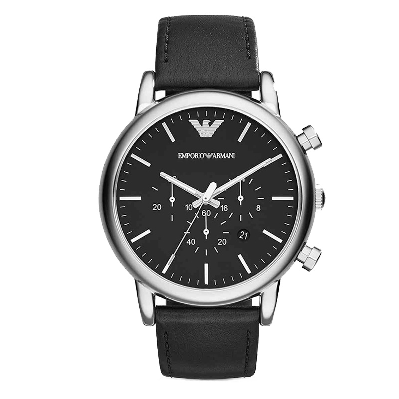 阿玛尼（Emporio Armani) 皮带手表男 时尚简约黑色防水石英表 男 腕表AR1828