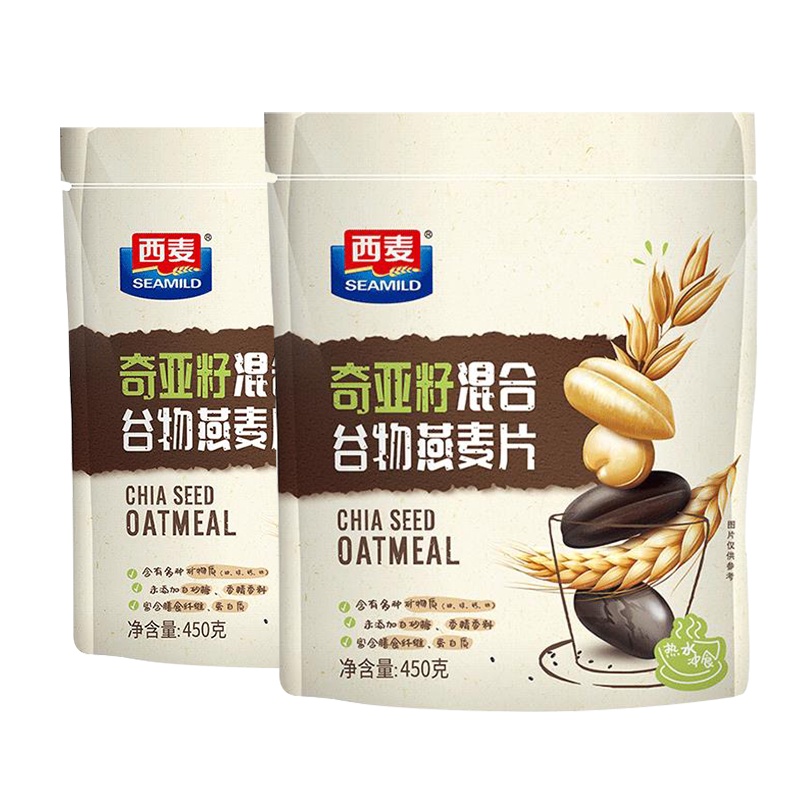 西麦燕麦片即食奇亚籽混合谷物懒人速450g*2袋黑麦燕麦代餐麦片免煮营养谷物冲饮早餐