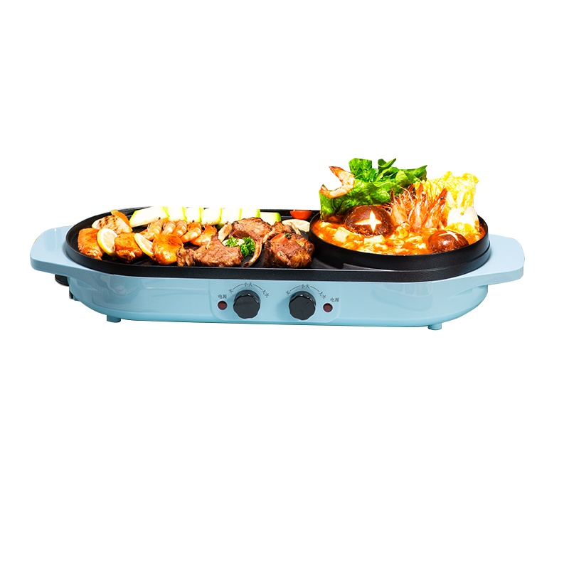 昂爵火锅烧烤涮烤一体锅家用大号多功能鸳鸯电火锅韩式烤肉涮烤锅无烟可分离式大容量适合2-12个人LZW-1905