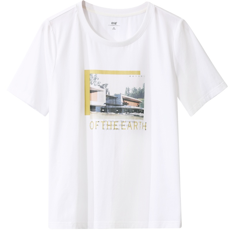 OSA白色遮肚子短袖T恤女夏季2021年新款设计感小众体恤锁骨上衣潮