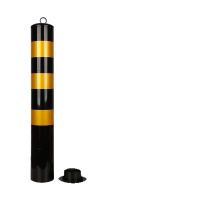 反光钢管警示柱防撞柱隔离柱立柱路桩 规格黑黄色带环 高79cm