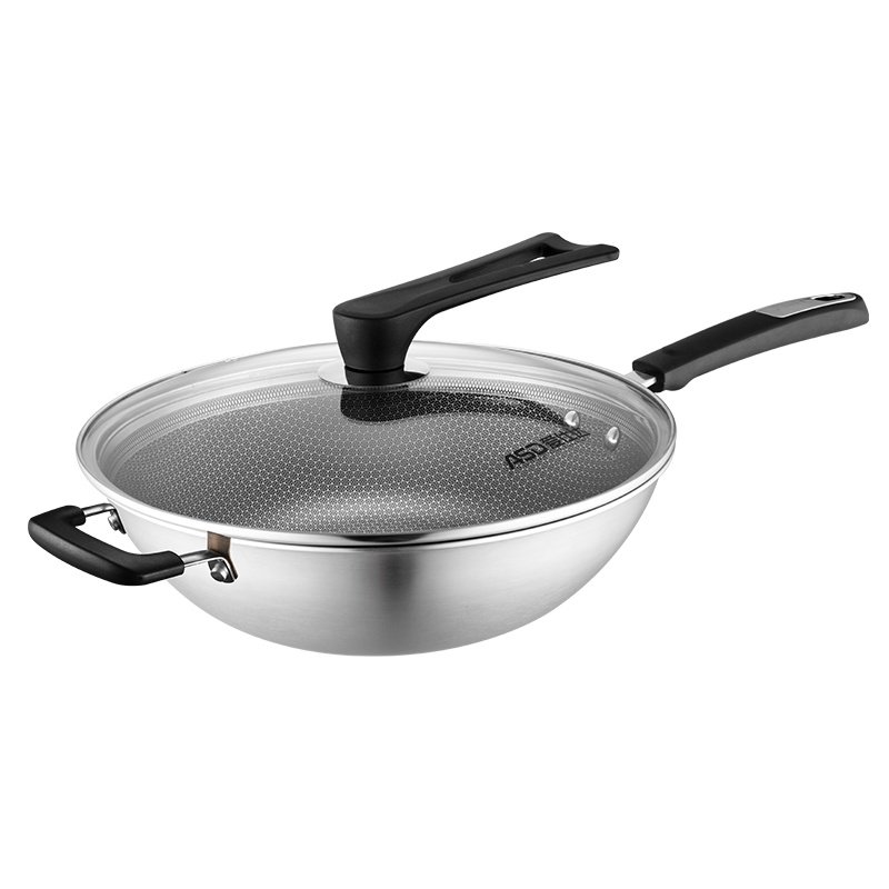 爱仕达CC32E1WG不锈钢炒锅家用不粘锅少油烟电磁炉燃气灶锅具