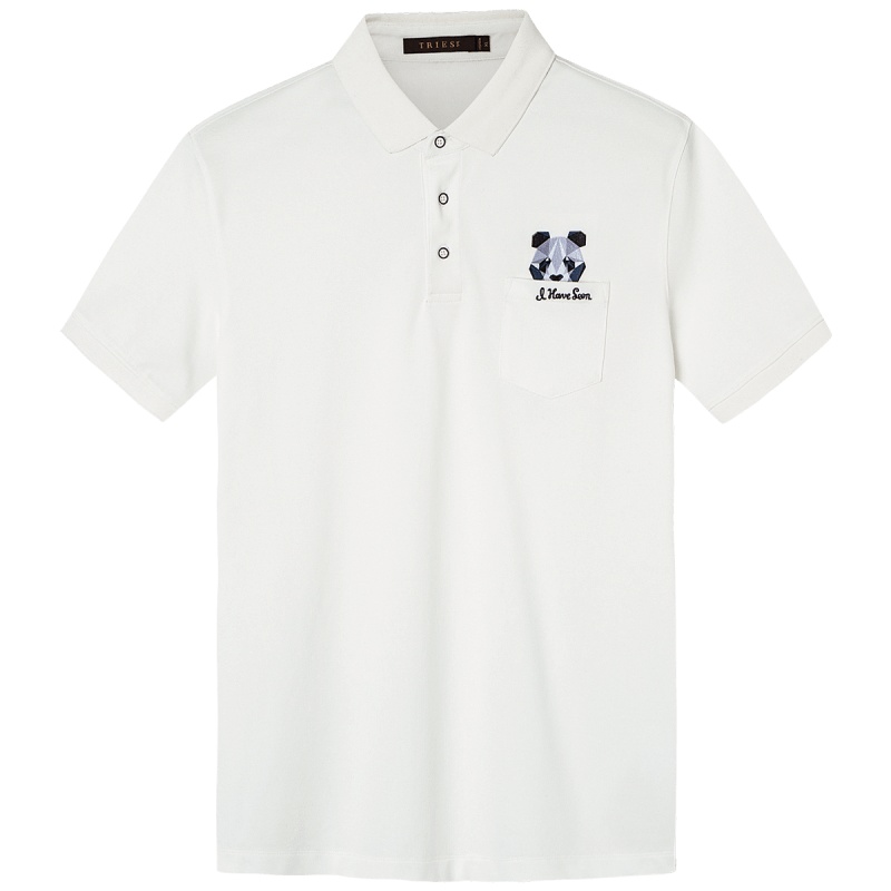 才子男装tries男士Polo衫短袖T恤夏季新款修身卡通刺绣小翻领纯色上衣_1